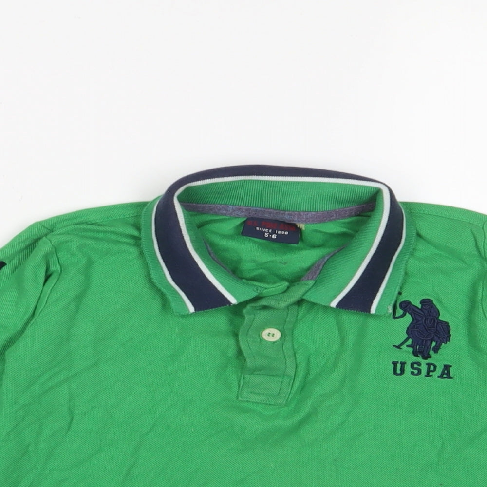 US Polo Assn. Boys Green Cotton Basic Polo Size 5-6 Years Collared Button - Logo, Embroidered