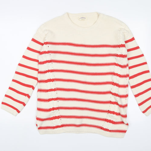 Cambridge Womens Ivory Crew Neck Striped Cotton Pullover Jumper Size 12