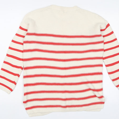 Cambridge Womens Ivory Crew Neck Striped Cotton Pullover Jumper Size 12