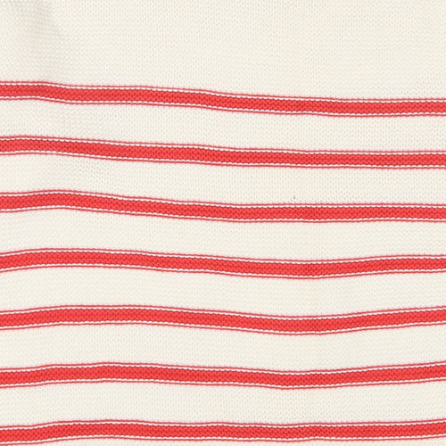Cambridge Womens Ivory Crew Neck Striped Cotton Pullover Jumper Size 12