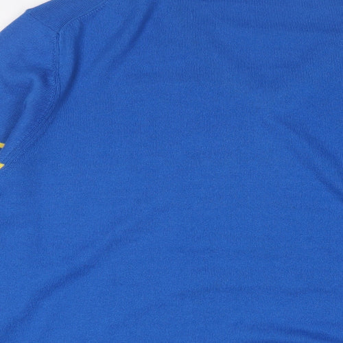 Lyle & Scott Mens Blue V-Neck Striped Polyester Pullover Jumper Size 2XL Long Sleeve - Logo, Embroidered