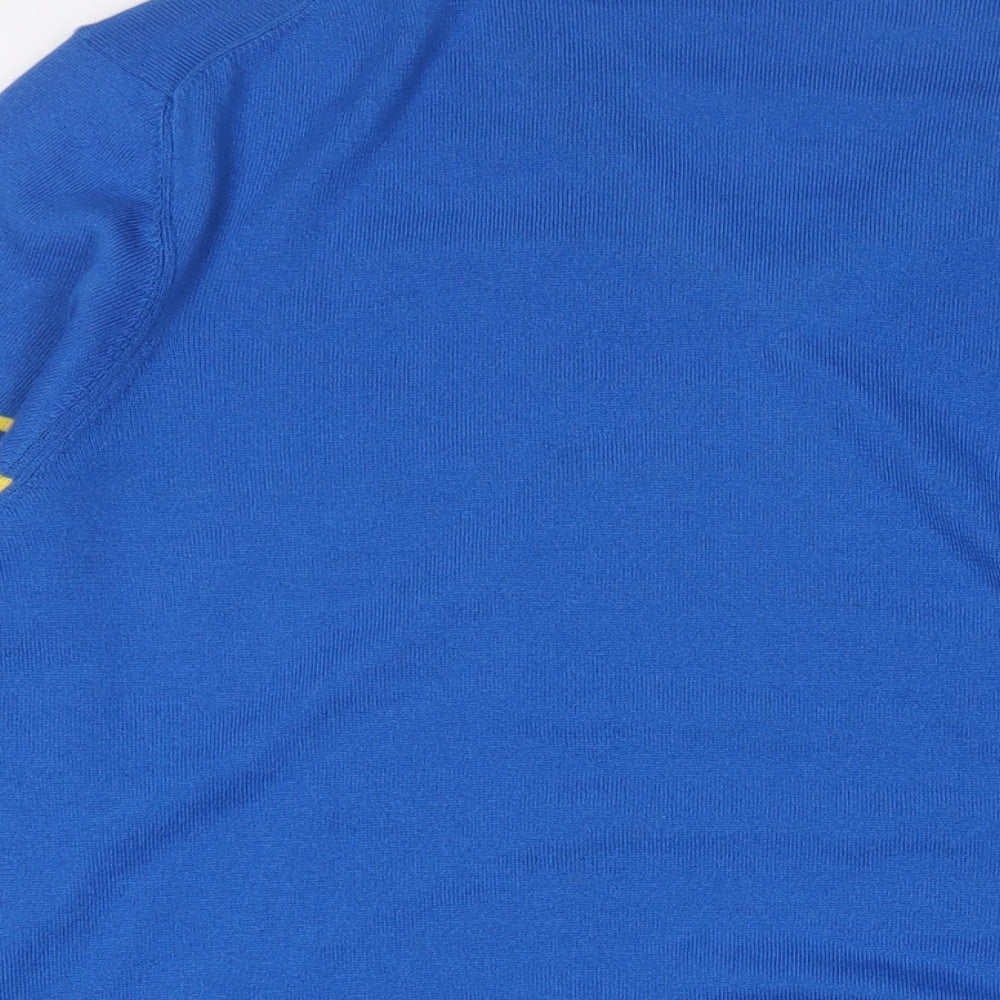 Lyle & Scott Mens Blue V-Neck Striped Polyester Pullover Jumper Size 2XL Long Sleeve - Logo, Embroidered