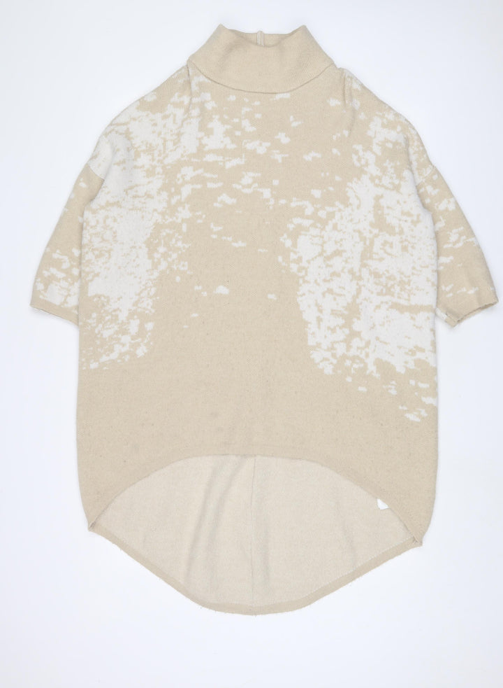 Apricot Womens Beige Round Neck Geometric Acrylic Tunic Jumper Size S - S/M