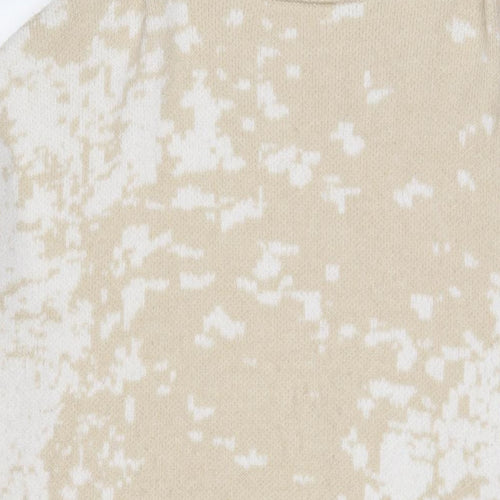 Apricot Womens Beige Round Neck Geometric Acrylic Tunic Jumper Size S - S/M