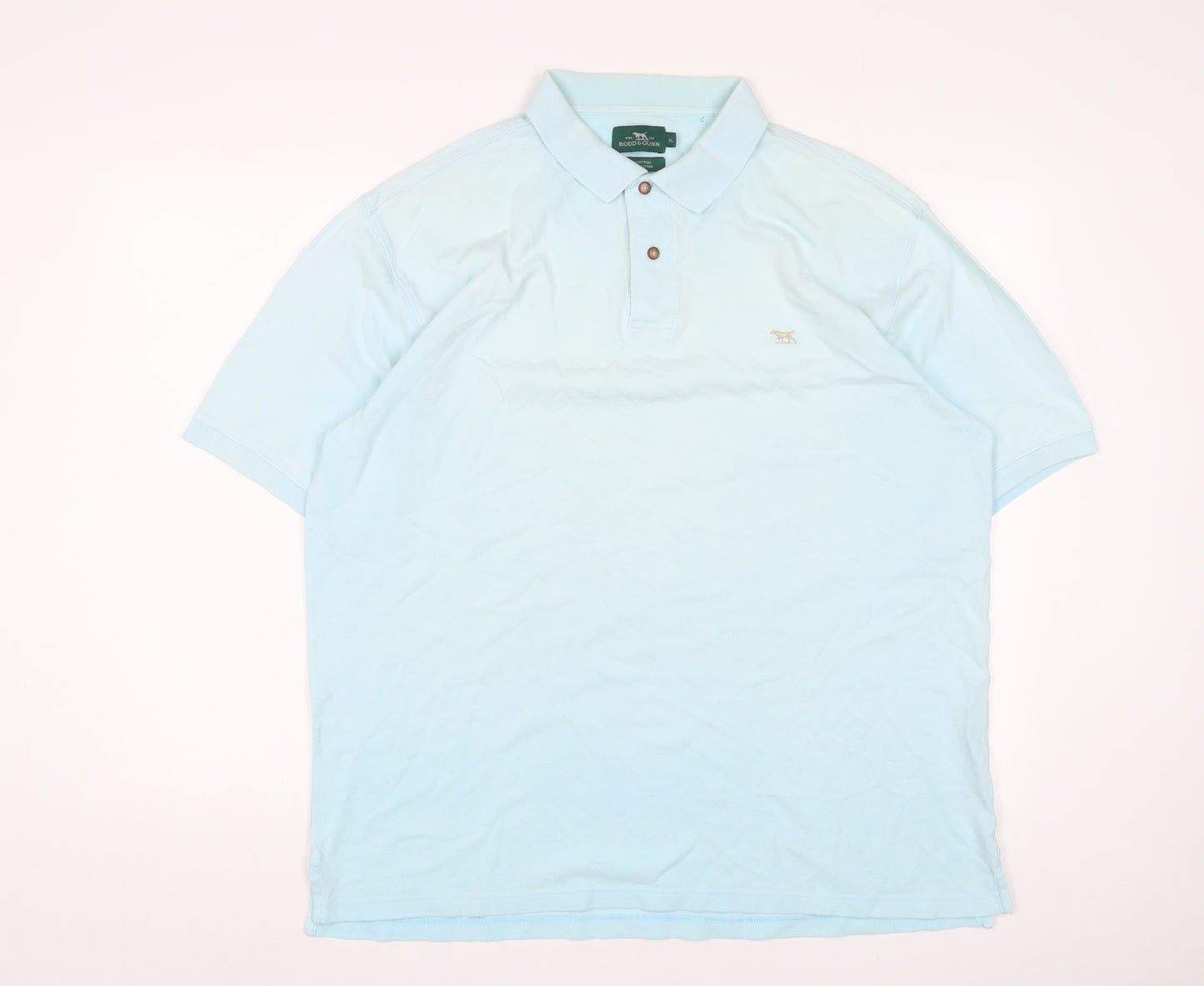 Rodd & Gunn Mens Blue Cotton Polo Size XL Collared Button - Logo, Embroidered