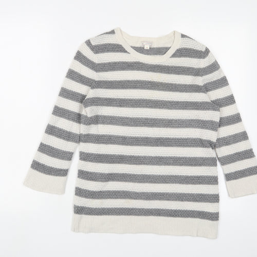 Gap Womens Grey Crew Neck Striped Wool Pullover Jumper Size S