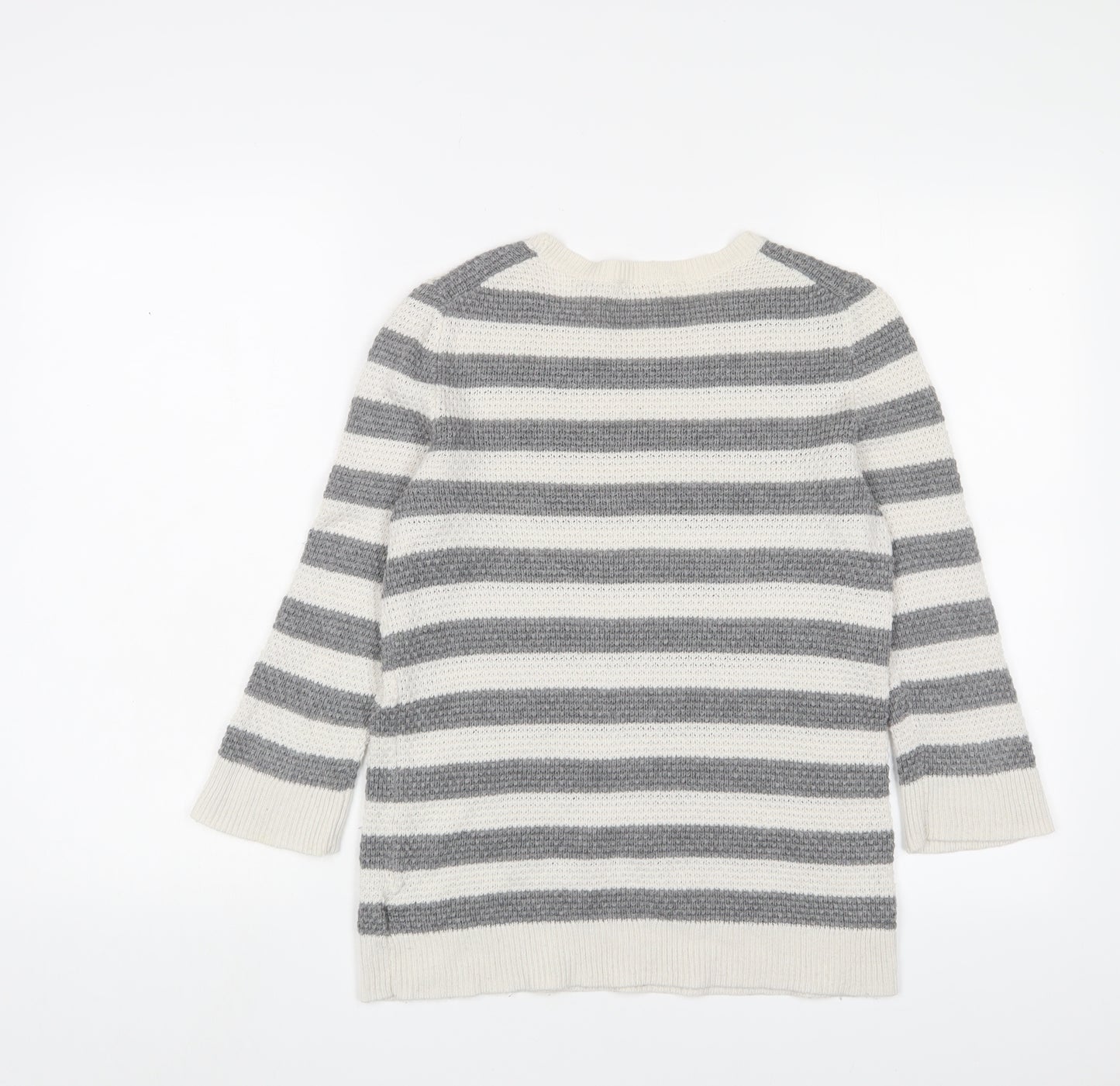 Gap Womens Grey Crew Neck Striped Wool Pullover Jumper Size S