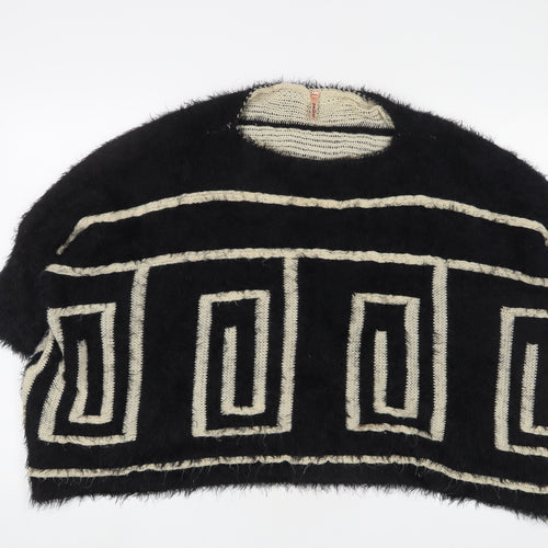 SWEEWE Womens Black Crew Neck Geometric Polyamide Pullover Jumper Size L