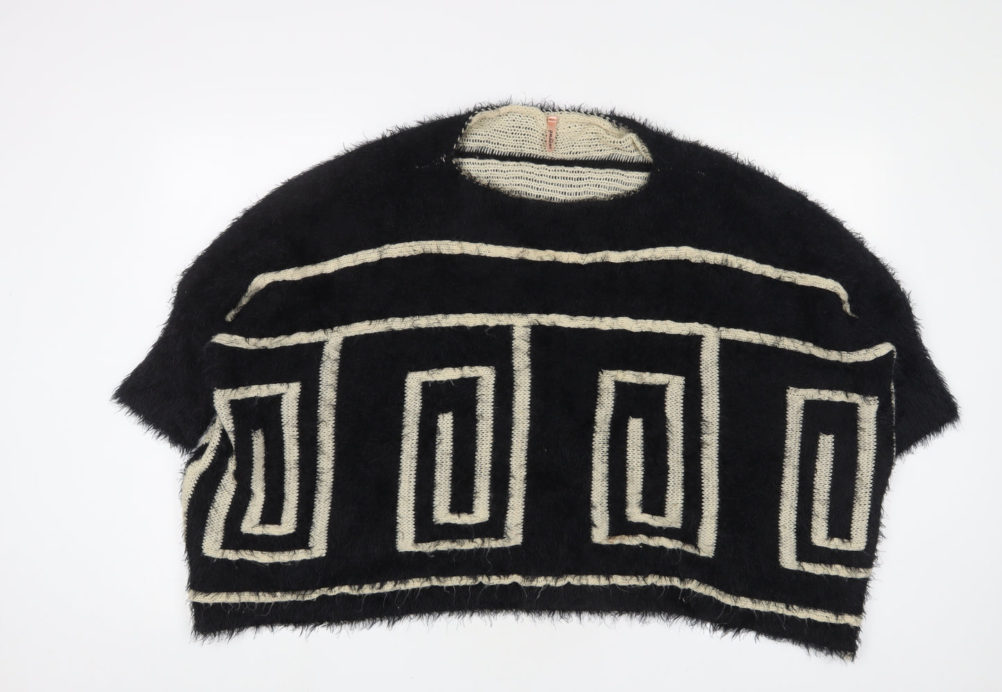 SWEEWE Womens Black Crew Neck Geometric Polyamide Pullover Jumper Size L