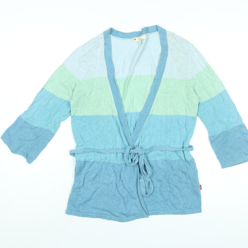 Vackray Womens Blue V-Neck Striped Linen Cardigan Jumper Size S - Belted