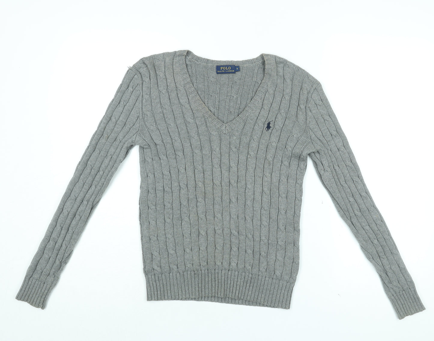 Polo Ralph Lauren Womens Grey V-Neck Cotton Pullover Jumper Size S