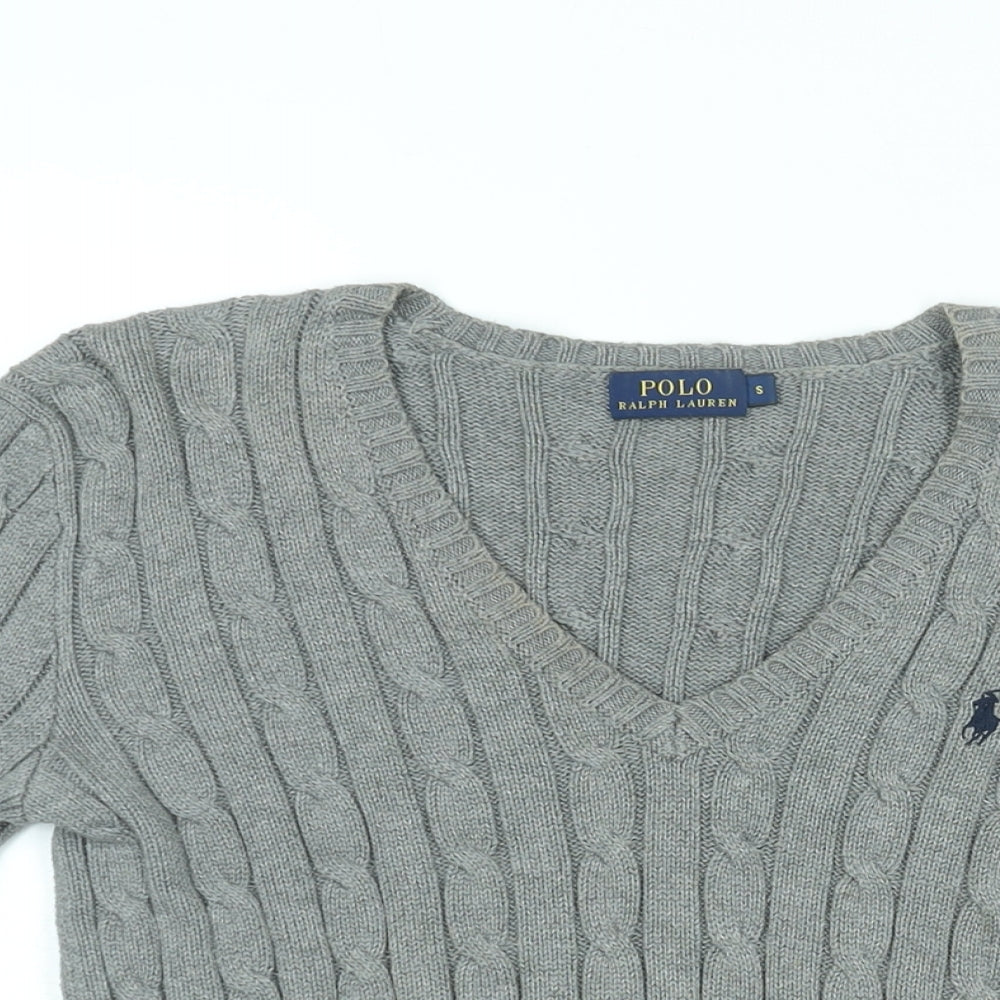 Polo Ralph Lauren Womens Grey V-Neck Cotton Pullover Jumper Size S