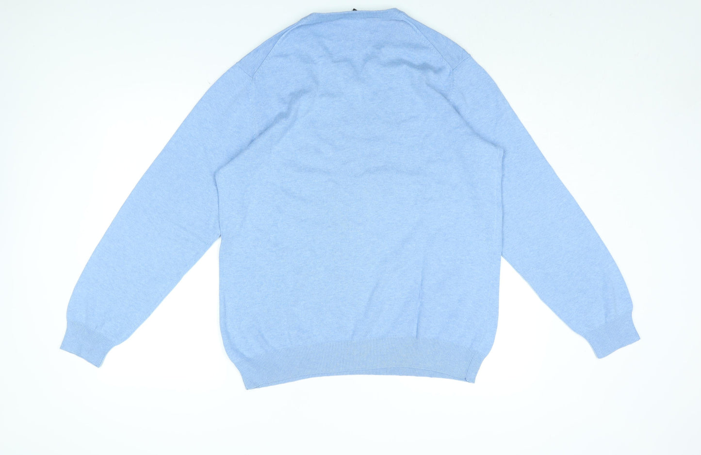 Dunnes Mens Blue V-Neck Cotton Pullover Jumper Size M Long Sleeve