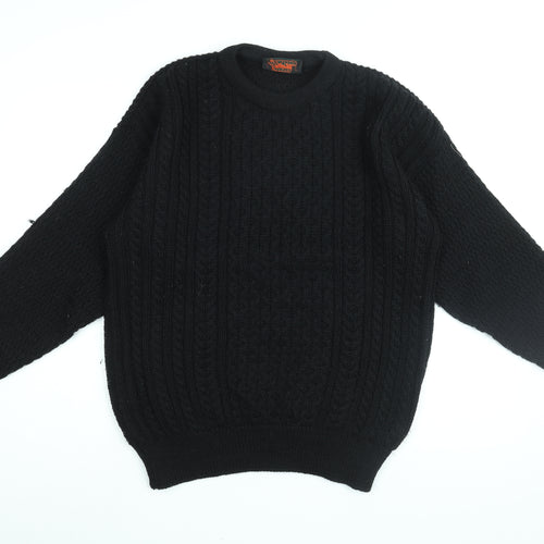 Focus Clothing Mens Black Round Neck Wool Pullover Jumper Size L Long Sleeve