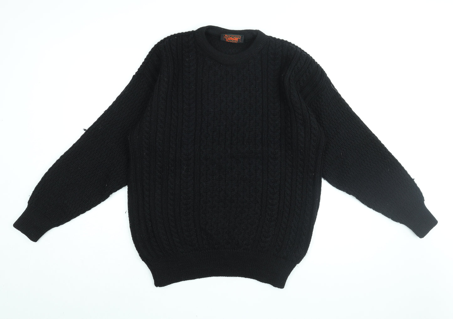 Focus Clothing Mens Black Round Neck Wool Pullover Jumper Size L Long Sleeve