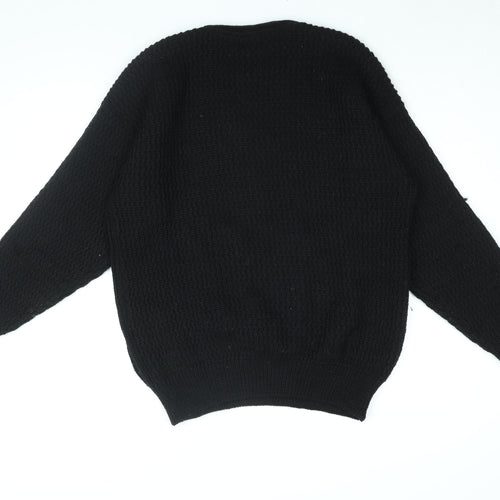 Focus Clothing Mens Black Round Neck Wool Pullover Jumper Size L Long Sleeve