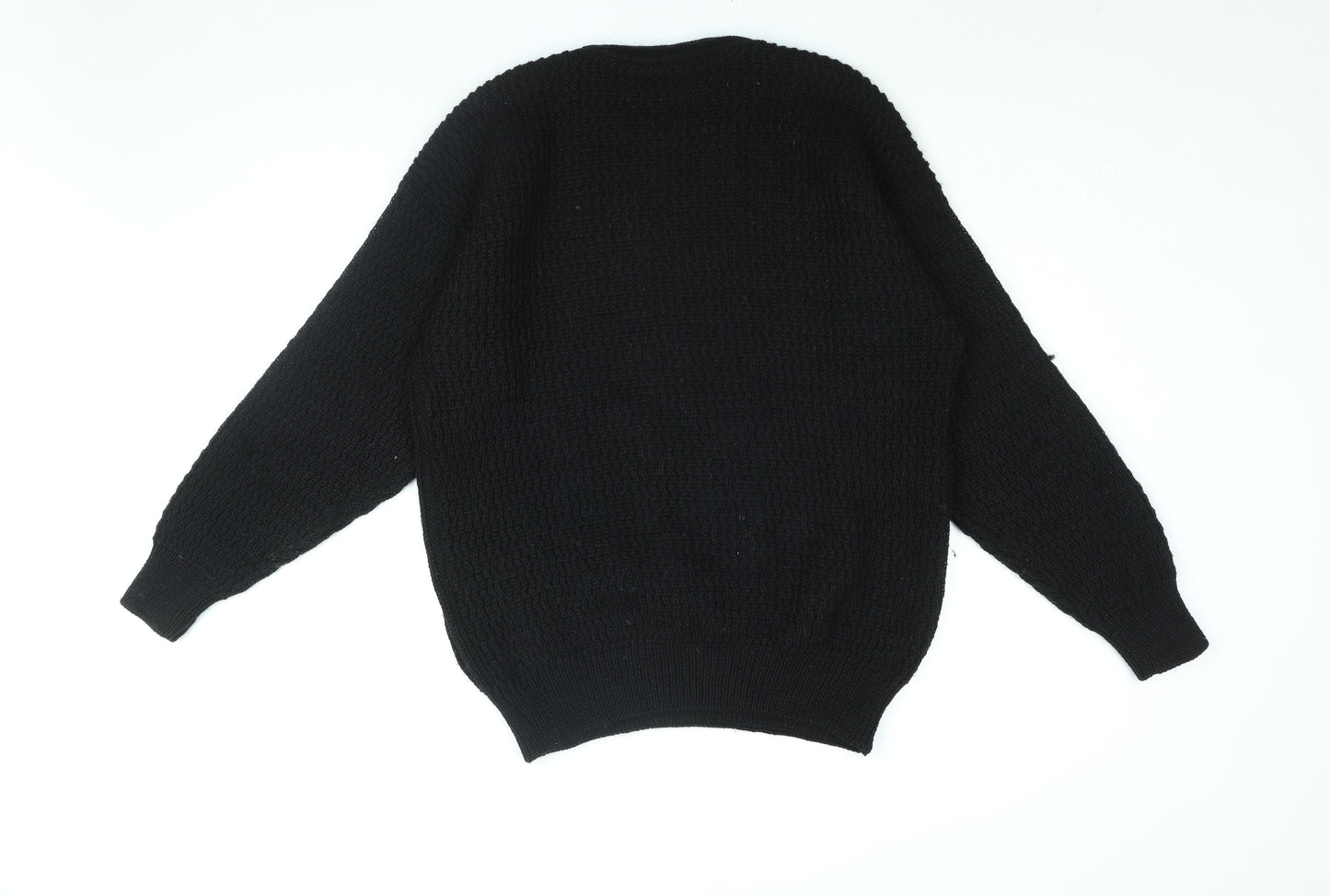 Focus Clothing Mens Black Round Neck Wool Pullover Jumper Size L Long Sleeve