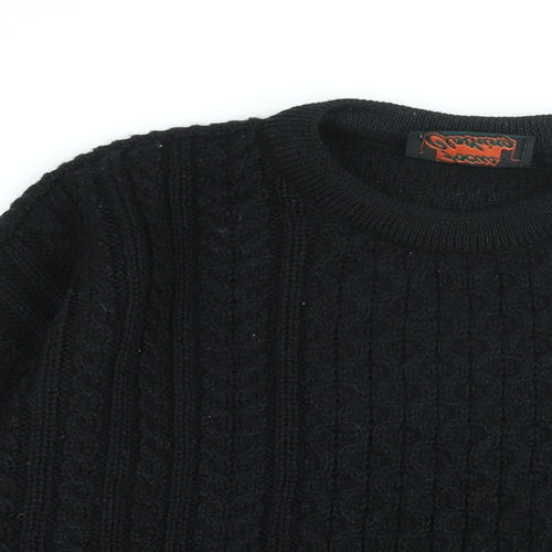 Focus Clothing Mens Black Round Neck Wool Pullover Jumper Size L Long Sleeve