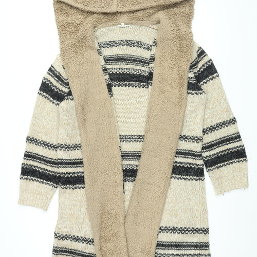 Falmer Womens Beige Geometric Overcoat Coatigan Size M