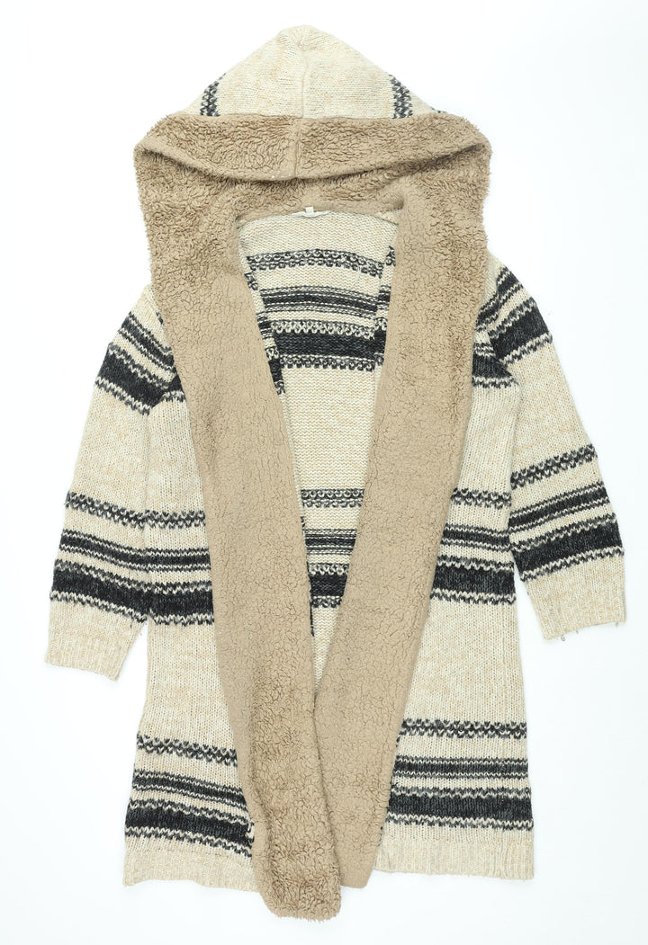 Falmer Womens Beige Geometric Overcoat Coatigan Size M