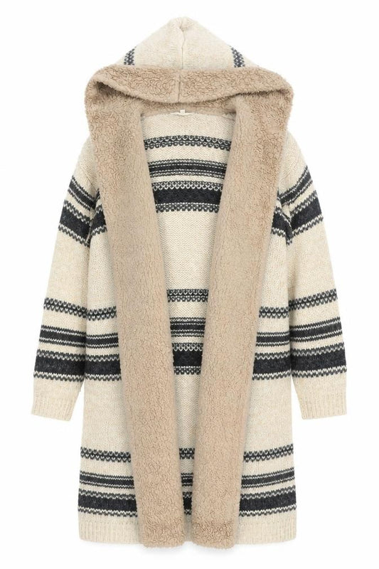 Front view of Falmer Heritage women’s beige geometric overcoat coatigan, size M