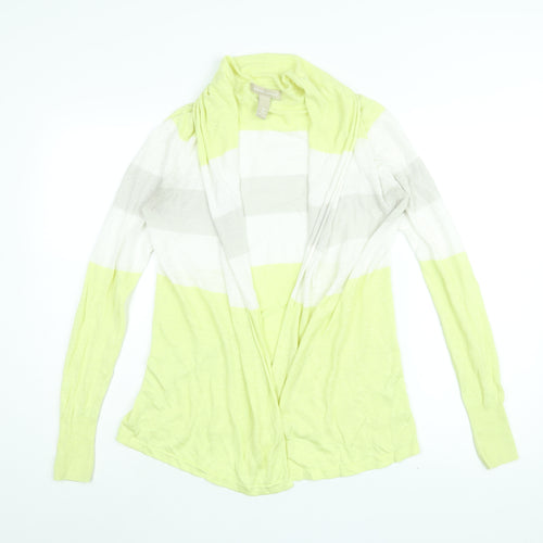 Banana Republic Womens Yellow V-Neck Striped Cotton Cardigan Jumper Size S