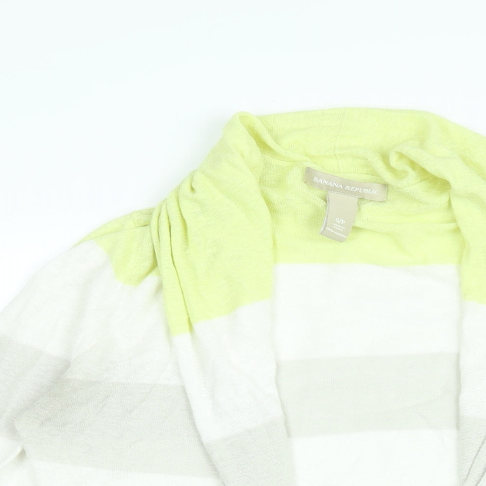Banana Republic Womens Yellow V-Neck Striped Cotton Cardigan Jumper Size S
