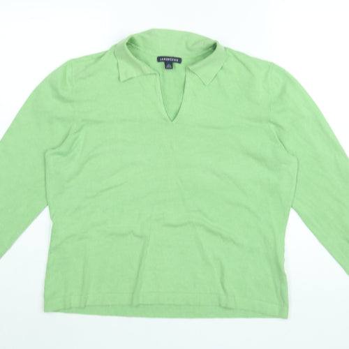 Lands' End Womens Green Cotton Basic T-Shirt Size 14 Collared