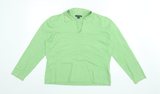 Lands' End Womens Green Cotton Basic T-Shirt Size 14 Collared