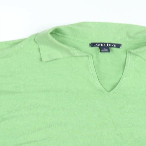 Lands' End Womens Green Cotton Basic T-Shirt Size 14 Collared