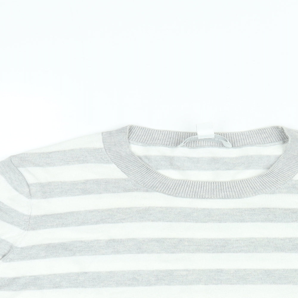 The White Company Womens Grey Round Neck Striped Cotton Pullover Jumper Size 10