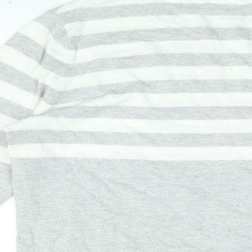 The White Company Womens Grey Round Neck Striped Cotton Pullover Jumper Size 10