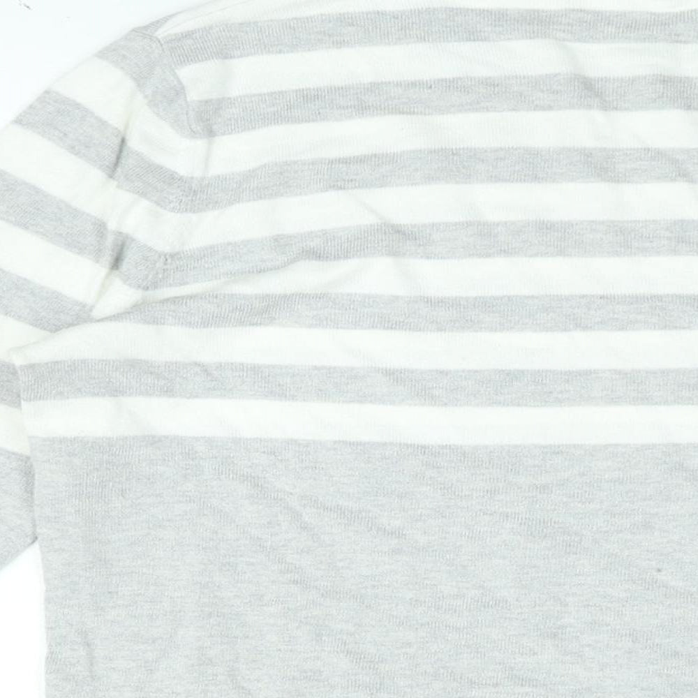 The White Company Womens Grey Round Neck Striped Cotton Pullover Jumper Size 10