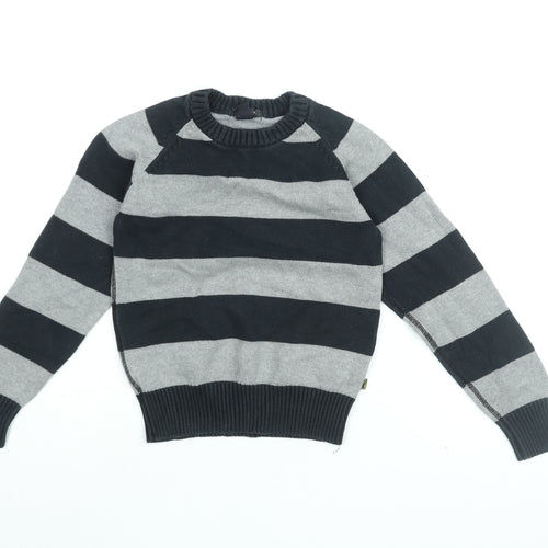 H&M Boys Grey Round Neck Striped Cotton Pullover Jumper Size 9-10 Years Pullover