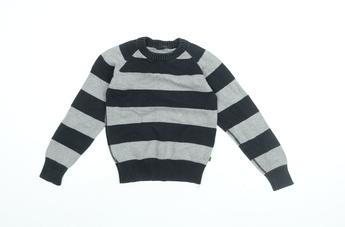 H&M Boys Grey Round Neck Striped Cotton Pullover Jumper Size 9-10 Years Pullover