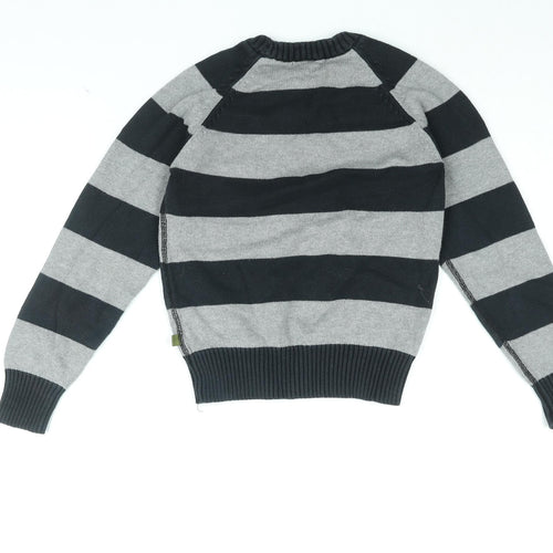 H&M Boys Grey Round Neck Striped Cotton Pullover Jumper Size 9-10 Years Pullover