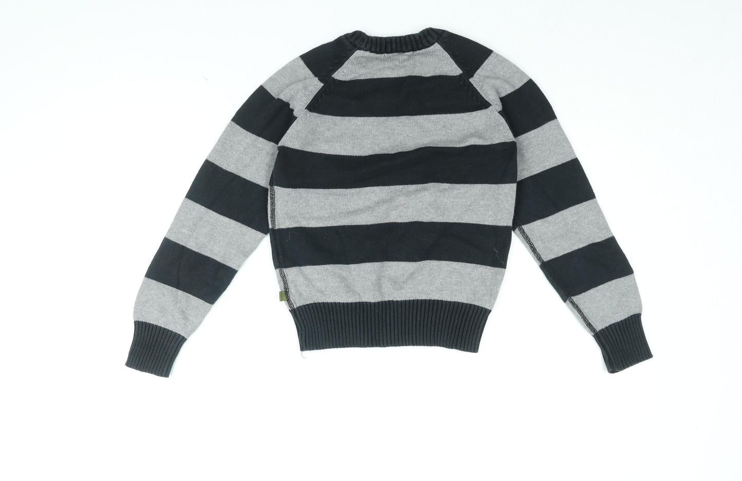 H&M Boys Grey Round Neck Striped Cotton Pullover Jumper Size 9-10 Years Pullover