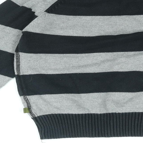 H&M Boys Grey Round Neck Striped Cotton Pullover Jumper Size 9-10 Years Pullover