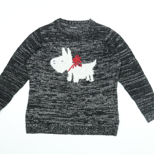 Bonmarché Womens Black Round Neck Acrylic Pullover Jumper Size S - Dog Print