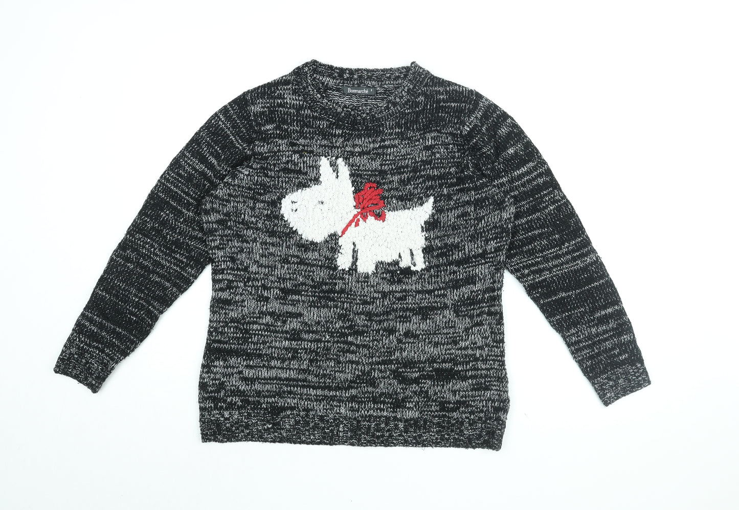 Bonmarché Womens Black Round Neck Acrylic Pullover Jumper Size S - Dog Print