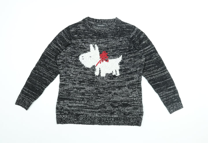 Bonmarché Womens Black Round Neck Acrylic Pullover Jumper Size S - Dog Print