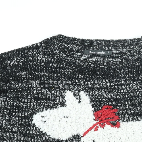 Bonmarché Womens Black Round Neck Acrylic Pullover Jumper Size S - Dog Print