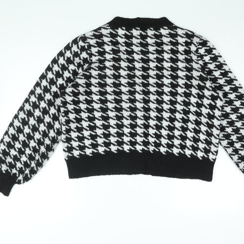 New Look Womens Black V-Neck Geometric Acrylic Cardigan Jumper Size M - Houndstooth