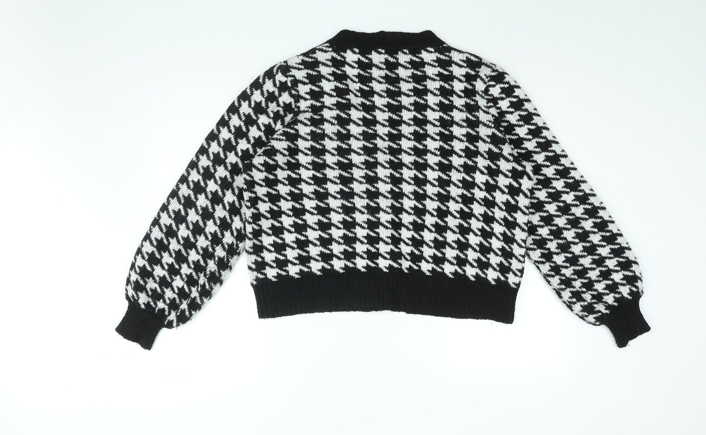 New Look Womens Black V-Neck Geometric Acrylic Cardigan Jumper Size M - Houndstooth