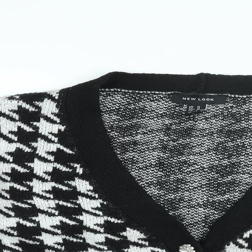 New Look Womens Black V-Neck Geometric Acrylic Cardigan Jumper Size M - Houndstooth