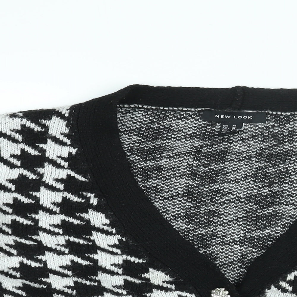 New Look Womens Black V-Neck Geometric Acrylic Cardigan Jumper Size M - Houndstooth