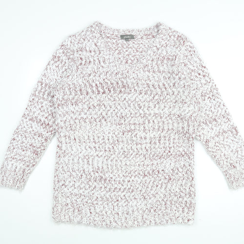 Studio Womens White V-Neck Acrylic Pullover Jumper Size 12 - Size 12-14