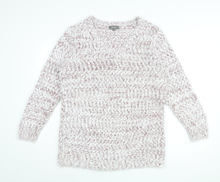 Studio Womens White V-Neck Acrylic Pullover Jumper Size 12 - Size 12-14