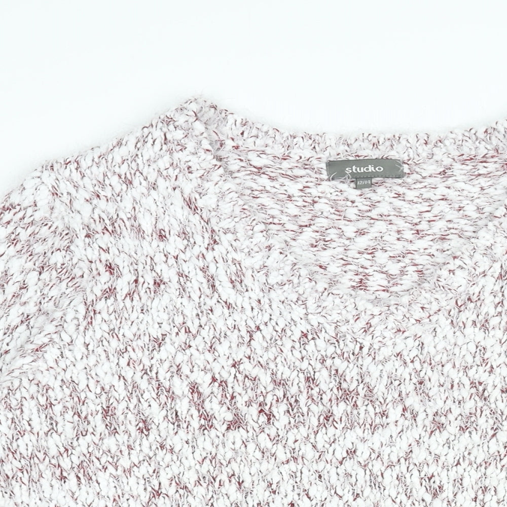 Studio Womens White V-Neck Acrylic Pullover Jumper Size 12 - Size 12-14