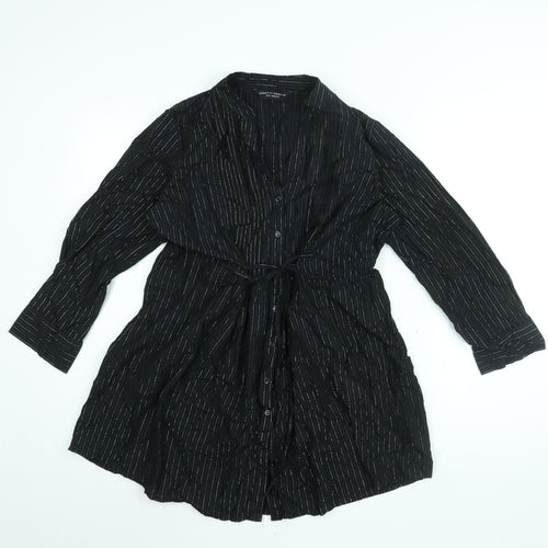 Dorothy Perkins Womens Black Striped Cotton Basic Button-Up Size 14 V-Neck